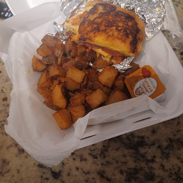 French Toast Breakfast Sandwich with Breakfast Potatoes