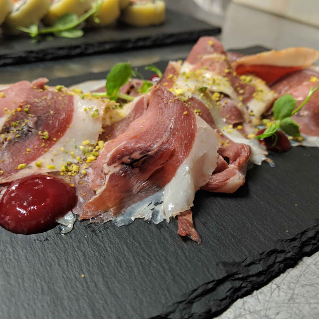 Smoked Breast of Goose with Chutney of Mango and Pistachios