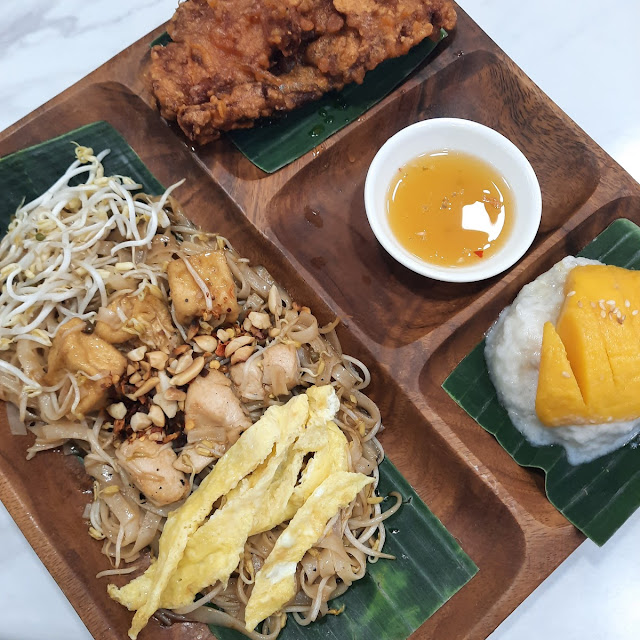 Chicken Pad Thai with Thai-Style Fried Chicken and Sticky Mango Rice