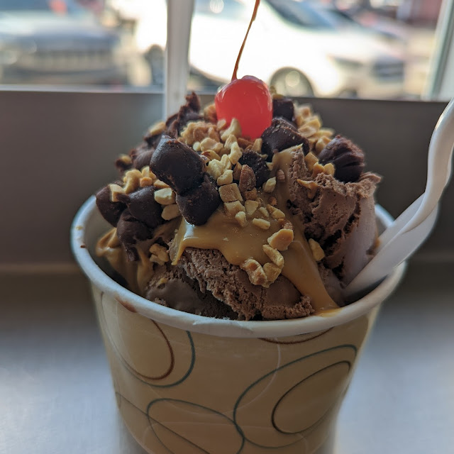 Brownie Sundae with Dairy Free Chocolate Ice Cream and Peanut Butter Sauce
