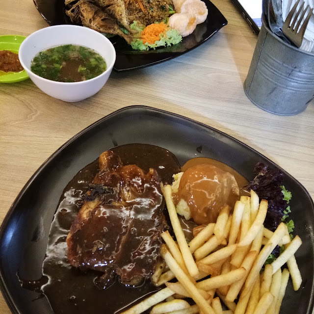 Chicken Steak with French Fries and Mashed Potatoes