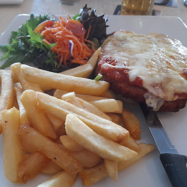 Chicken Parmy with Chips & Salad