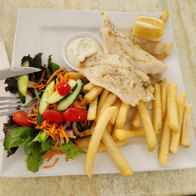 Grilled Fish Salad and Chips