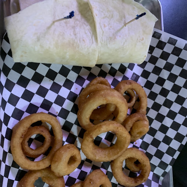 Walleye Wrap and Onion Rings