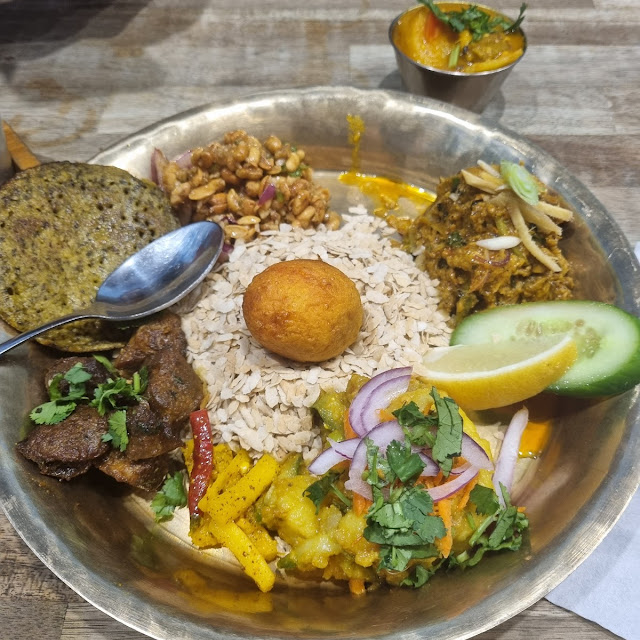 Vegetarian Thali with Eggplant Curry