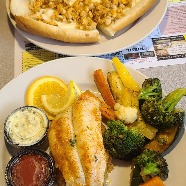 Stuffed Flounder Mini Meal and Buffalo Chicken Cheesesteak