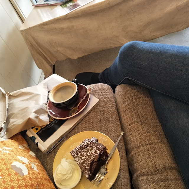 Chocolate Brownie with a Long Black and One to Go