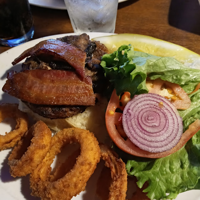 Bacon Burger and Onion Rings
