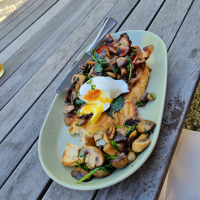 Sourdough Toast with Mushrooms and Poached Egg