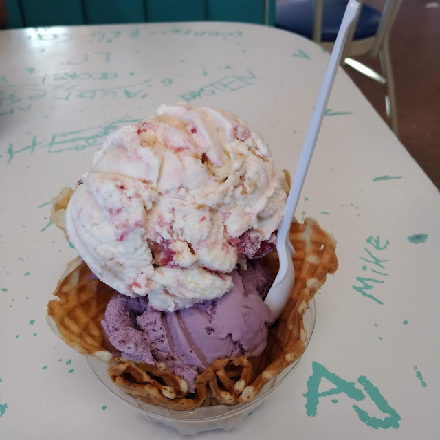 Raspberry Haze and Cheesecake in Waffle Bowl