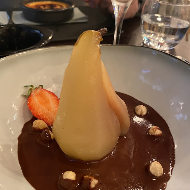 Poched Pear with Chocolate Sauce
