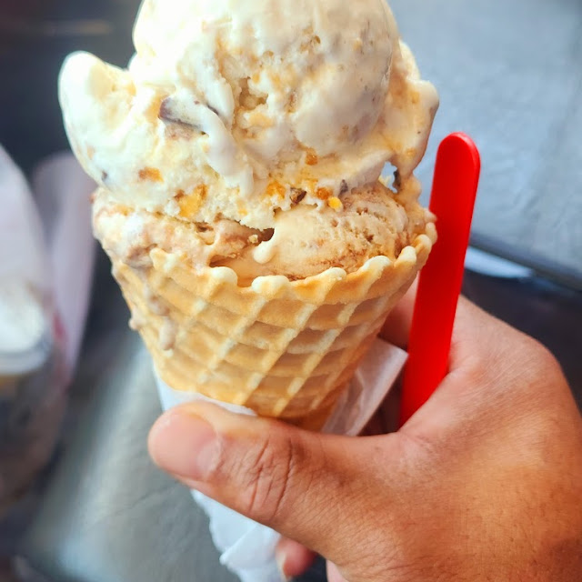 Double Scoop Waffle Cone with Stores and Caramel Crack Ice Cream