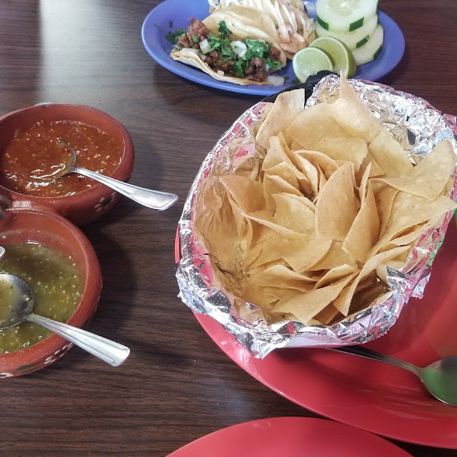 Chips and Guacamole Dip with Side Sauces Mild Medium and Hot