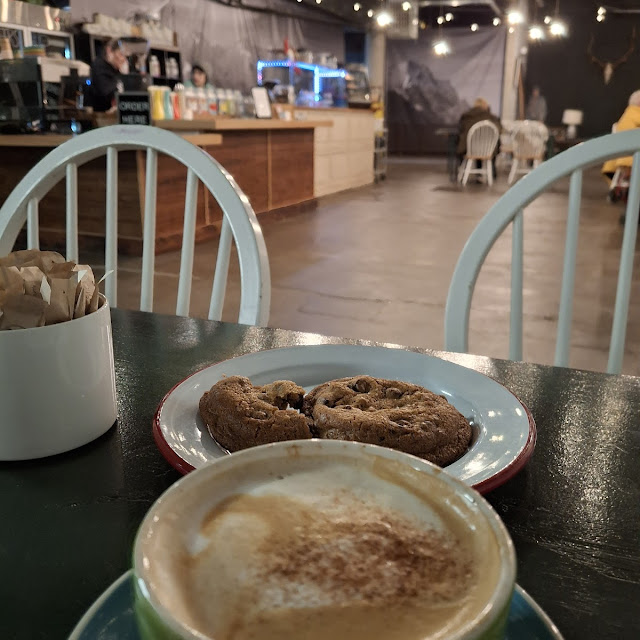 Chocolate CHP Pistachio Cookies and Cappuccino