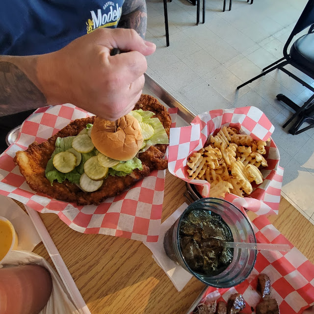 Tenderloin Sandwich and Waffle Fries