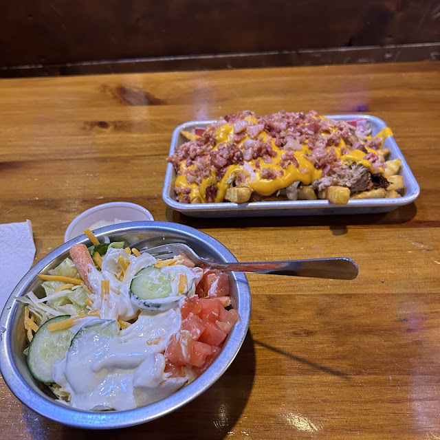 Loaded Fries with Pull Pork and Side Salad