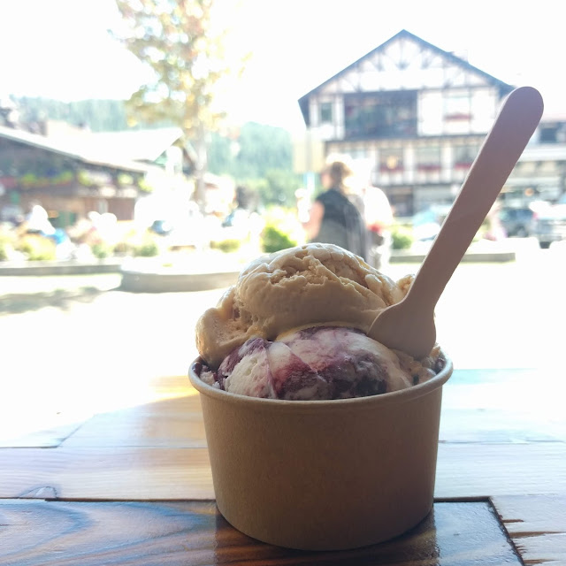 Single Scoop Split Salted Caramel and Blackberry Fool