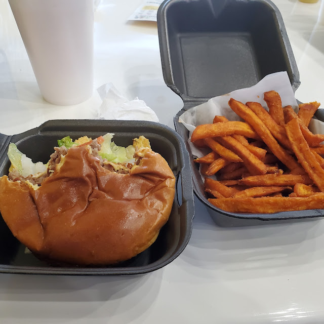 Impossible Burger and Sweet Potato Fries