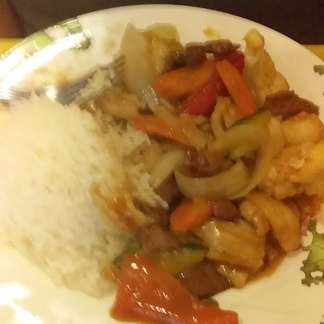 Sizzling Combination Beef Chicken Prawn and Vegetables