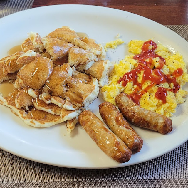 Pancakes and Eggs with Turkey Sausage