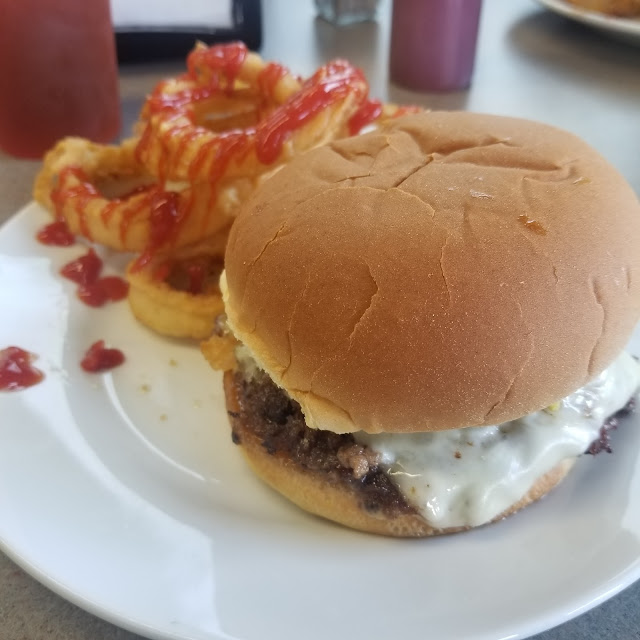 Junkyard Burger and Onion Rings