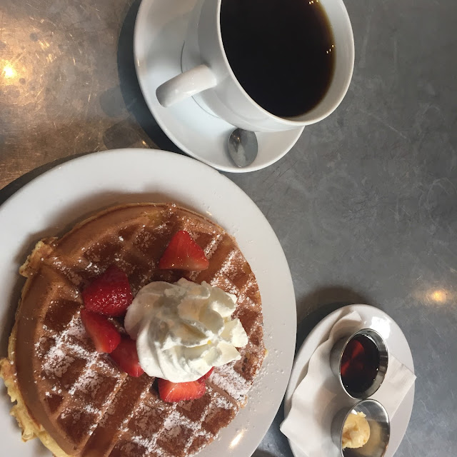 Belgian Waffle with Butter and Maple Syrup